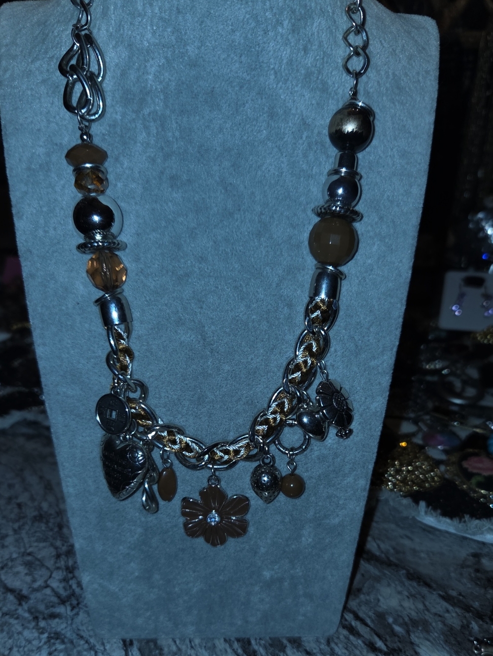 Charm Flower Pendant Necklace in Brown and Gold